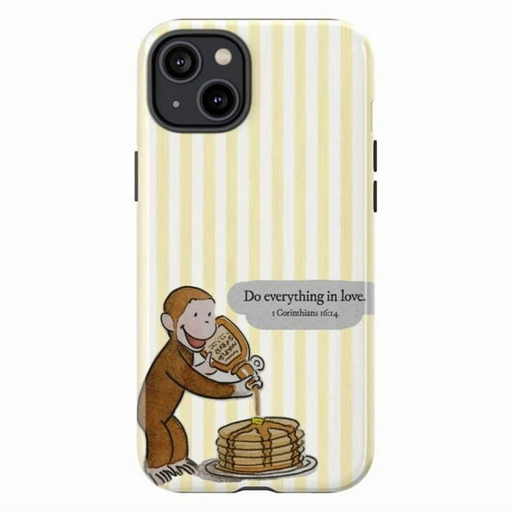 Curious Monkey Pancake Bible Verse Phone Case, “Do Everything in Love” iPhone Cover for iPhone 17 16 15 14 13 12 11 Pro Plus Mini