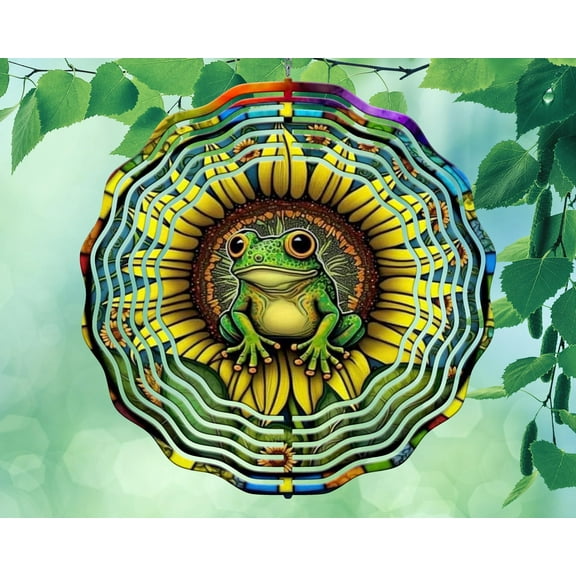 10 Inch Tie Dye Sunflower Frog Wind Spinner Yard Decor Aluminum Sublimated Garden Art Indoor Outdoor 3D Kinetic …