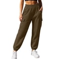 thumbnail image 2 of XRoczxe Women Elastic Waist Cargo Jogger Sweatpants Drawstring Cuff Draped Wrinkle Resistant Soft Warm Casual Street Trousers Multi Solid Fashion Colors, 2 of 6