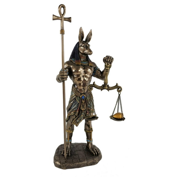 Veronese Design 10 5/8 Inch Anubis Holding Ankh Staff and Scale Resin Sculpture Cold Cast Bronze