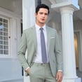 thumbnail image 7 of i·FineLong Men's Bamboo Green Slim-Fit Suit Set: Business Attire and Wedding Best Man Outfit—All-Season Style Includes Jacket and Pants, 7 of 7