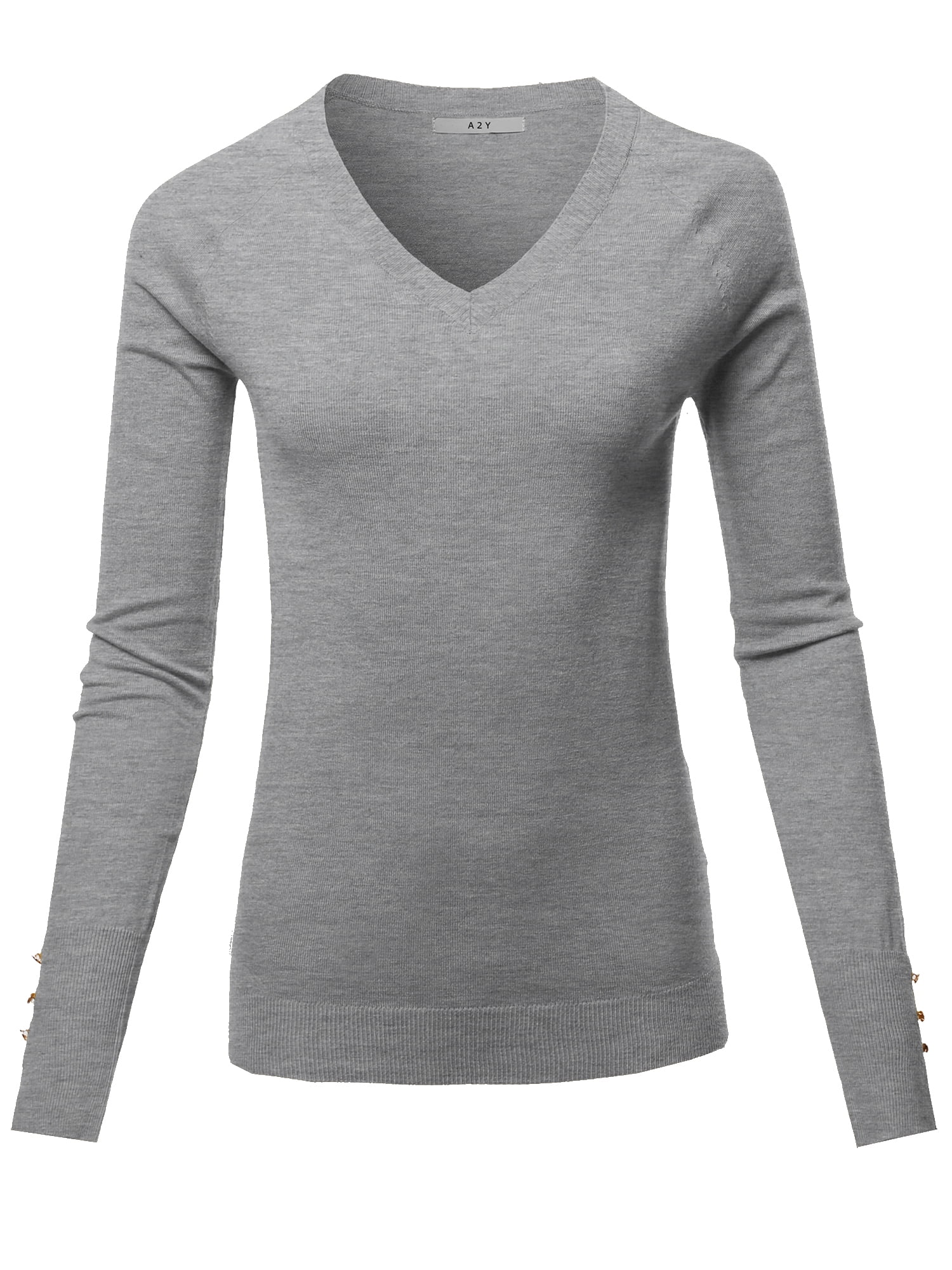 A2Y Women's Fitted Viscose V-Neck Long Sleeve Metal Button Detail ...
