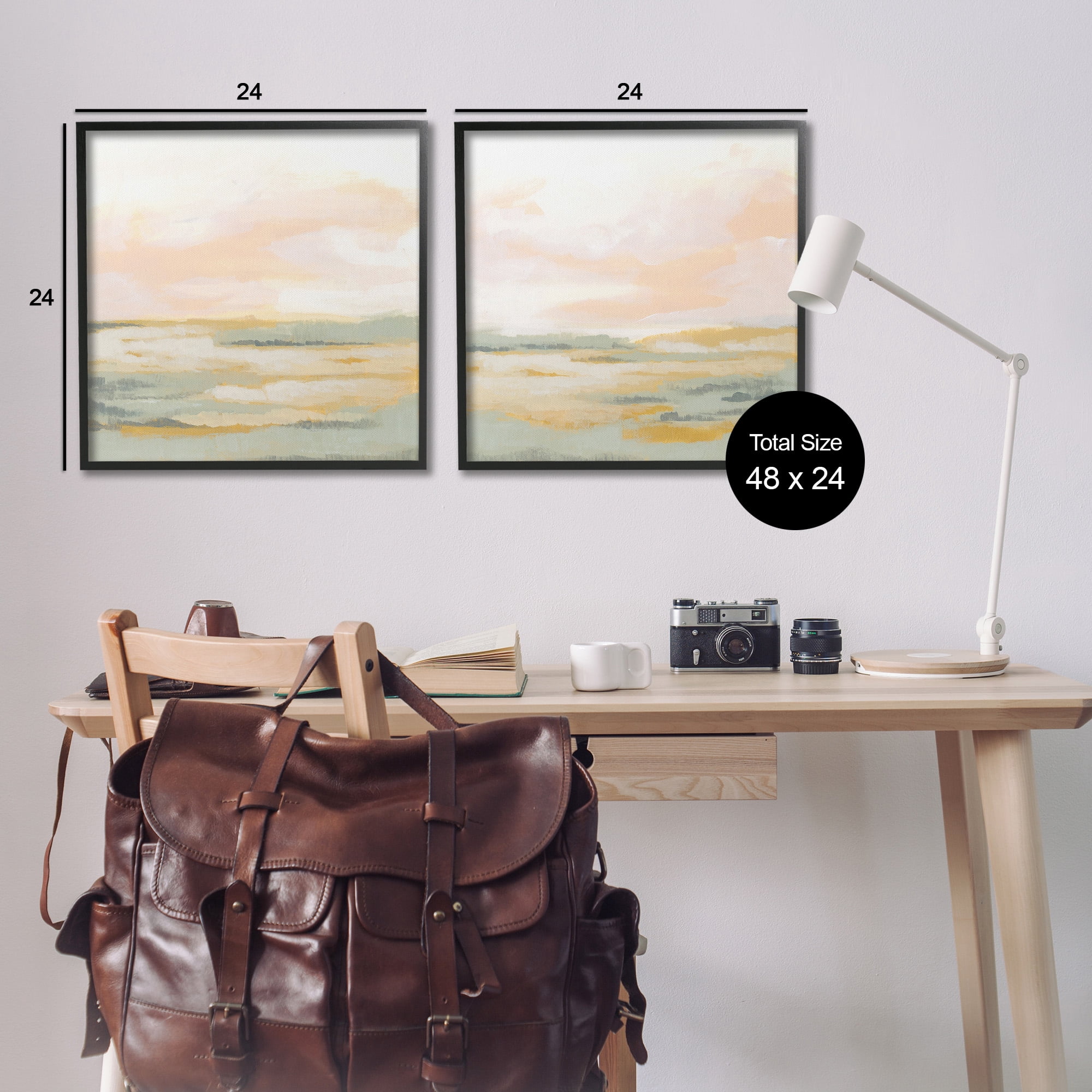 Stupell Industries Sunrise Sky Abstraction Landscape Painting Black Framed Art Print Wall Art, 24 x 24, Set of 2