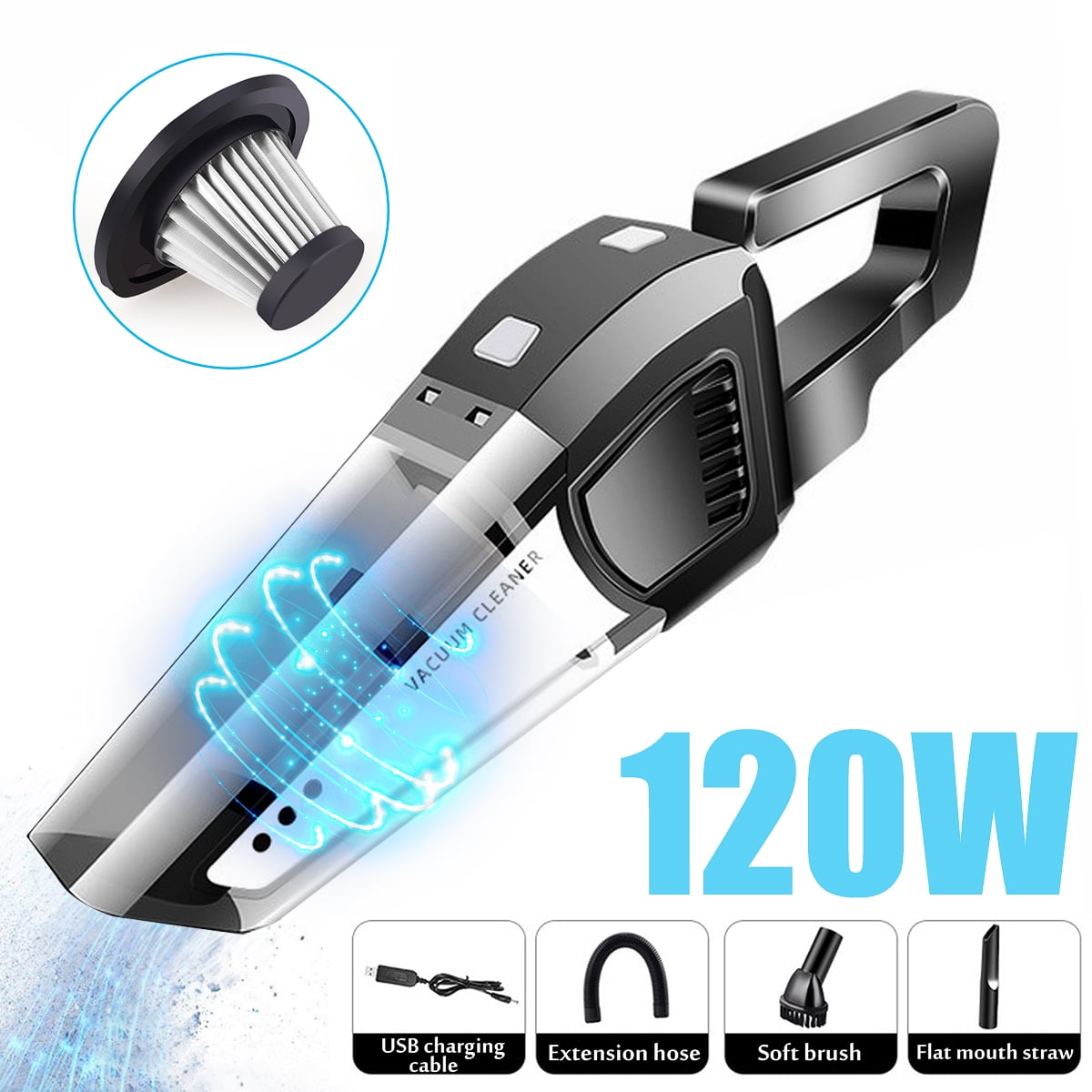 120W 12V Cordless Portable Car Home Vacuum Cleaner Wet/Dry HEPA