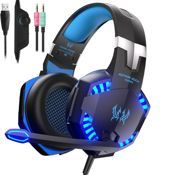 Stereo Gaming Headset for PS4, PS5, Xbox One, Xbox Series X|S, PC, Nintendo Switch, 3.5mm Wired Headphones with LED Light, Noise Cancelling Microphone, 50mm Drivers