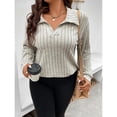 thumbnail image 3 of Womens Plus Size Knit V Neck Sweaters Long Sleeve Tunic Tops Shirts Casual Sweatshirt Trendy, 3 of 5