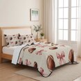 thumbnail image 5 of Queen Quilt Set 90''x96'', Pink Bow Football Lightweight Summer Bedspread Coverlet Set with 2 Pillow Shams, Modern Game Balls Retro Burlap Breathable All Season Quilt Bedding for Bedroom/Guest Room, 5 of 9