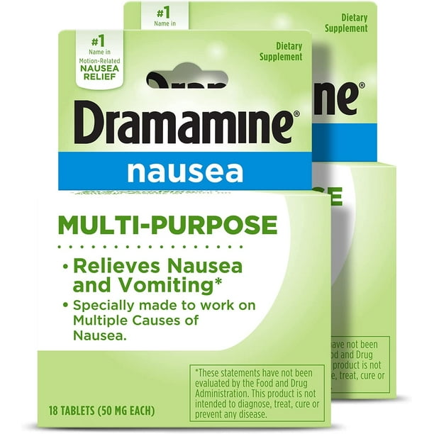 Dramamine MultiPurpose Formula Nausea Relief, 18 Count, 2 Pack