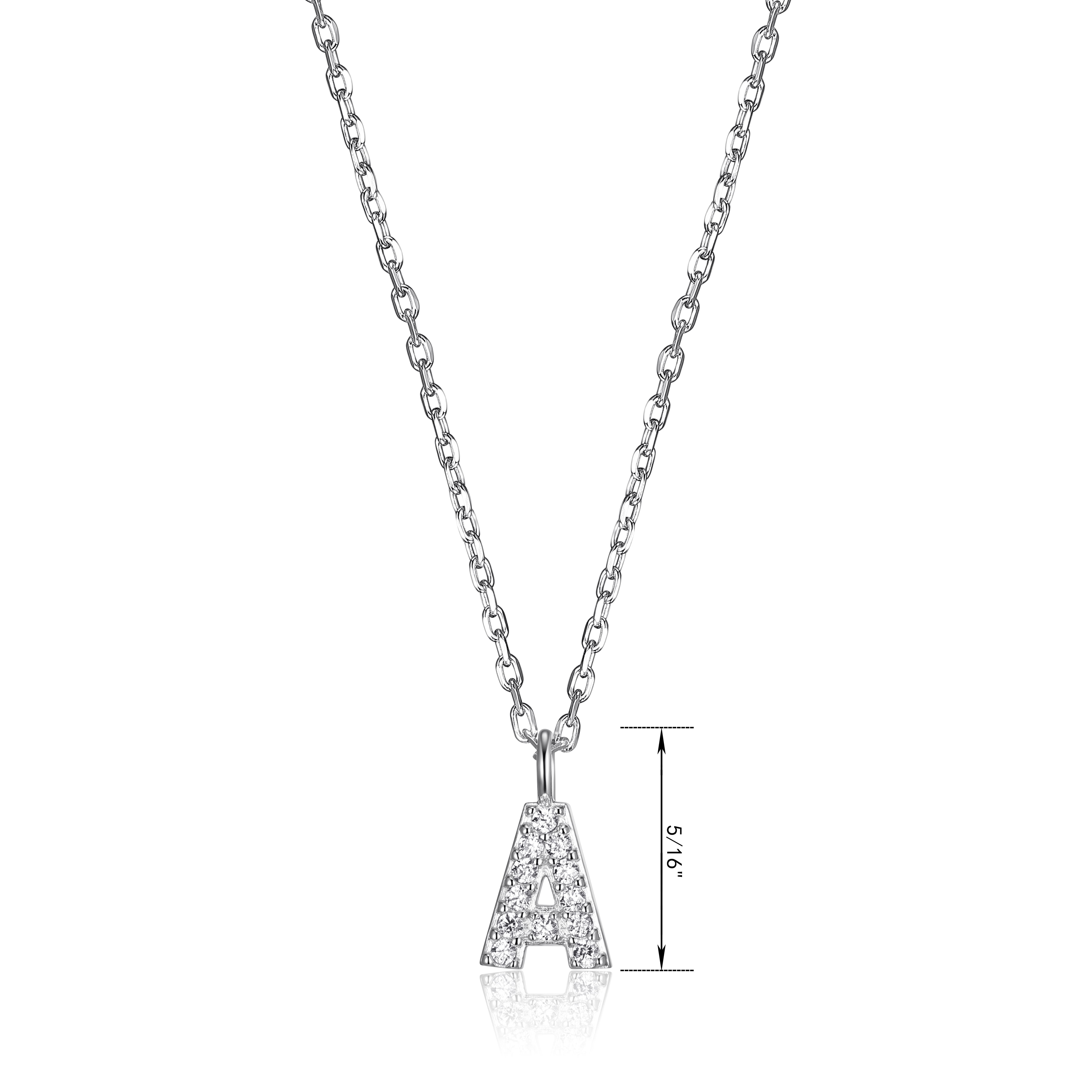 Forever Facets Women's Initial Letter "A" CZ Necklace in Sterling Silver, 18 inch