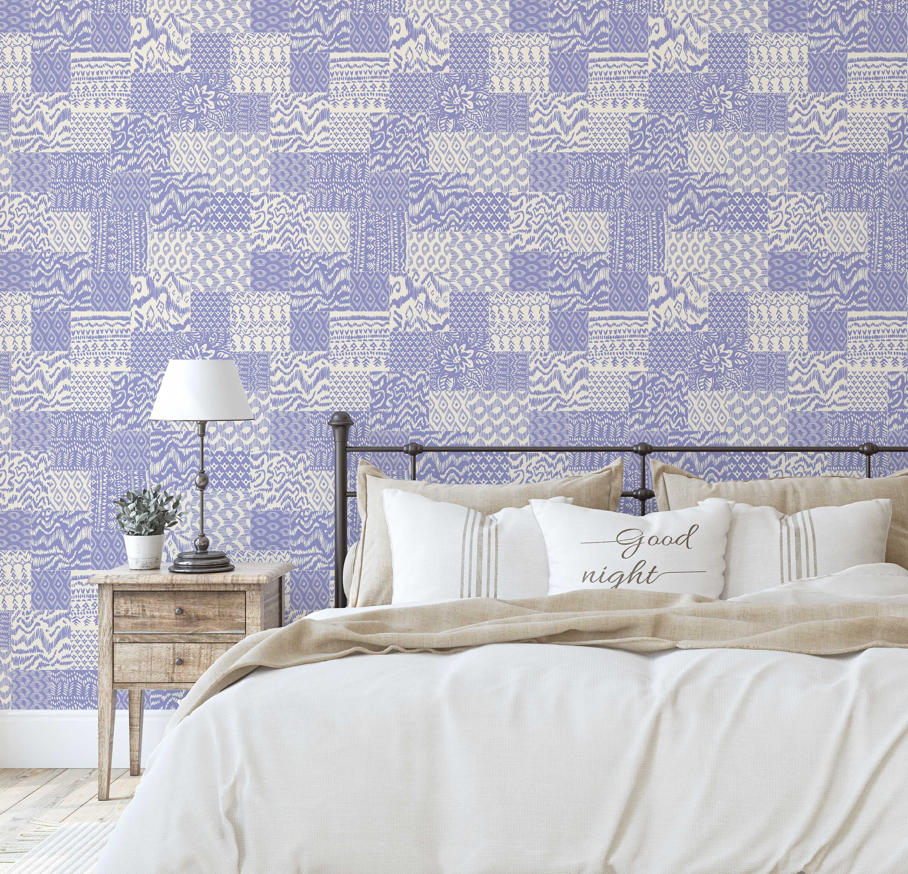 S4Sassy Patchwork Wallpaper - Purple Walls Covering, 25" x 120" Self-Adhesive Vinyl Wall Paper, Wallwrap, Easy DIY Walls Covering For Boho aesthetic wall decor, Living Room, Living Spaces