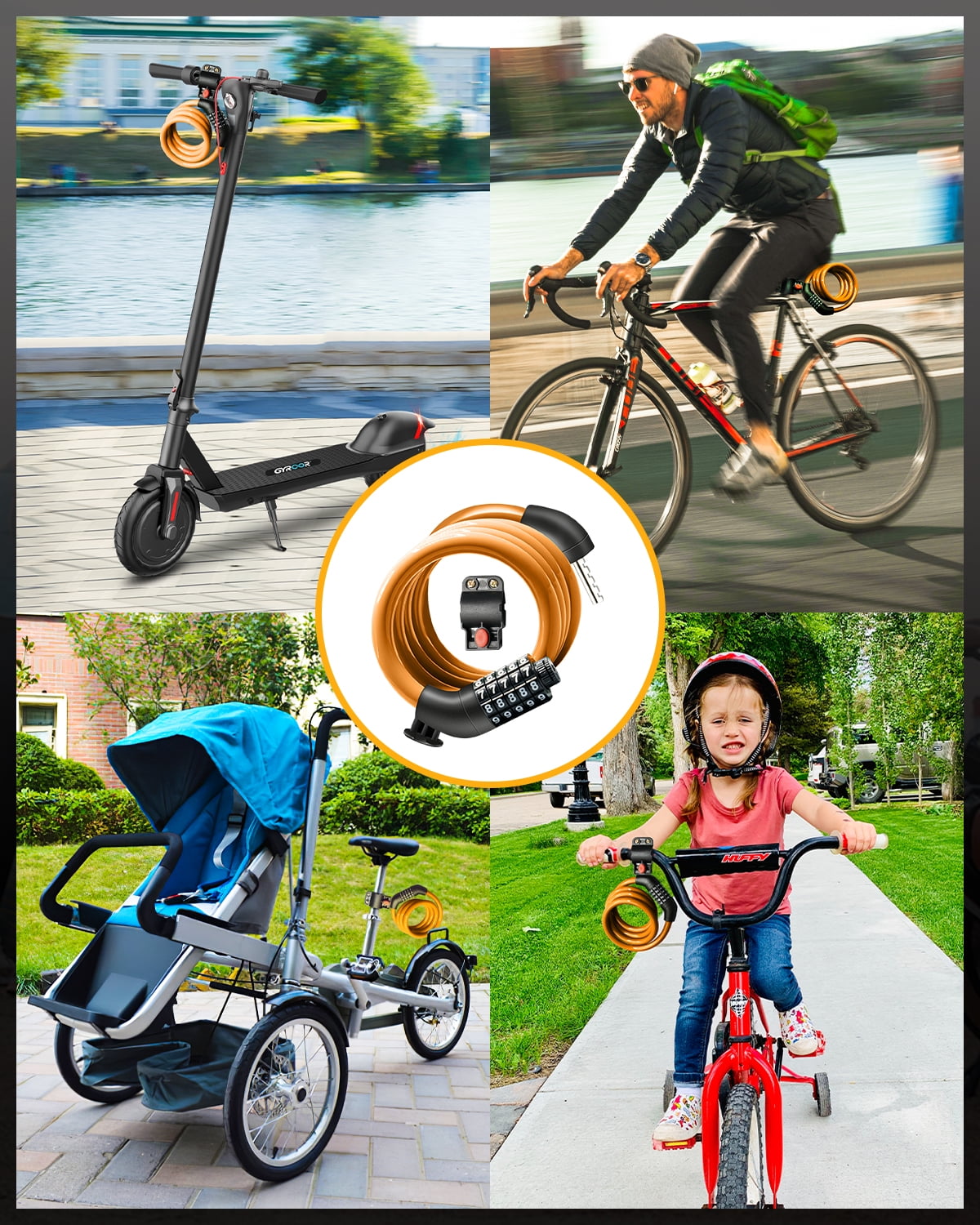 MIHOVER Bike LockCable with Combination,High Security 5-Digit Resettable Combination Bicycle Lock Anti-Theft, Scooter Lock with Mounting Bracket for Bikes and Scooters-Pink