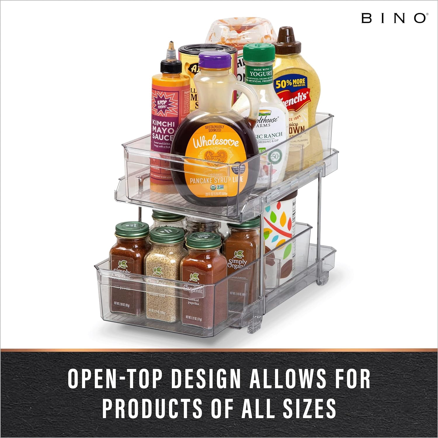 RGHJAR-2 Tier Clear Storage Organizer with Dividers | Slide Out Drawer for Under Sink or Medicine Cabinet | Bathroom Closet, Vanity, Pantry Organizer | Under Cabinet Storage for Bathroom and Kitchen