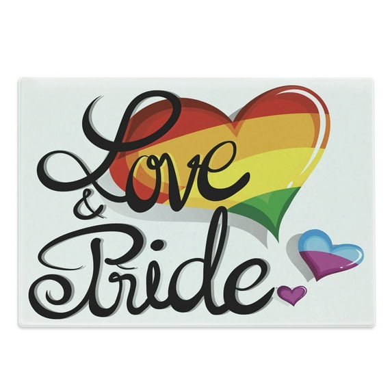 Pride Cutting Board, Vibrant Big and Little Hearts Gay Lesbian Transsexual Romantic Design Love and Pride, Decorative Tempered Glass Cutting and Serving Board, Large Size, Multicolor, by Ambesonne