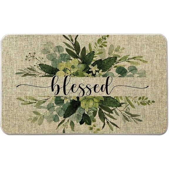 Welcome Mats for Front Door Rustic Farmhouse Door Mat Plant Blessed Doormat Quote Eucalyptus Leaves Home Floor Mats Non Slip Rubber Entrance Rug for Indoor Outdoor 16×24 inch.
