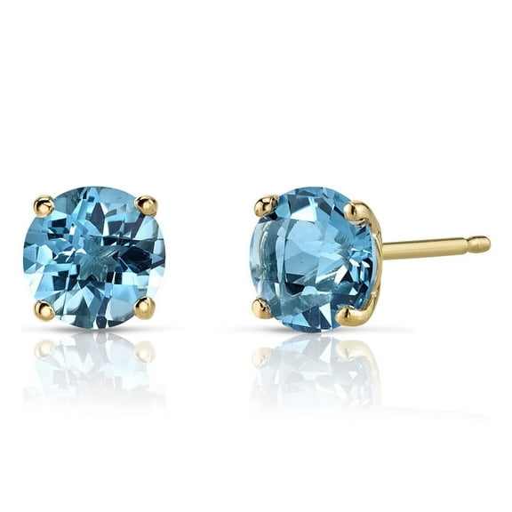 Paris Jewelry 14k Yellow Gold 2 Ct Round Created Blue Topaz Stud Earrings Plated Women