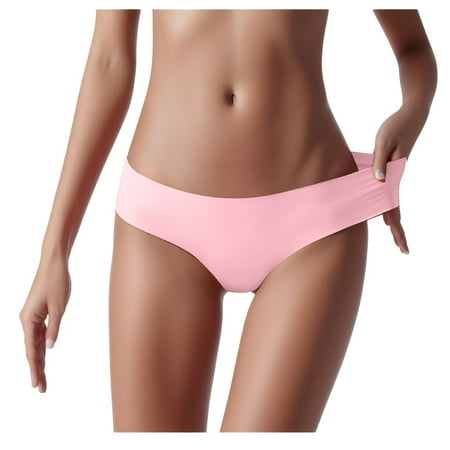 Fauean Panties for Women Seamless Ice Silk Breathable Mid Waist Briefs Ladies Underwear Pink Size XL