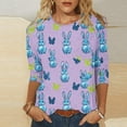 thumbnail image 2 of Jinhomg Fashion Easter Shirts for Women Cute Bunny Rabbit Graphic Holiday Blouses Casual 3/4 Sleeve Crew Neck Tunic Tops Easter Day Celebration T-Shirts Winter Saving Purple L, 2 of 6