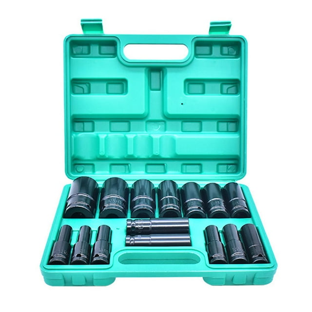 Yeacher 15PCS High-carbon Steel Electric Wrench Socket Set Household Automobile and Motorcycle Repairing Maintenance Tool Accessory Kit