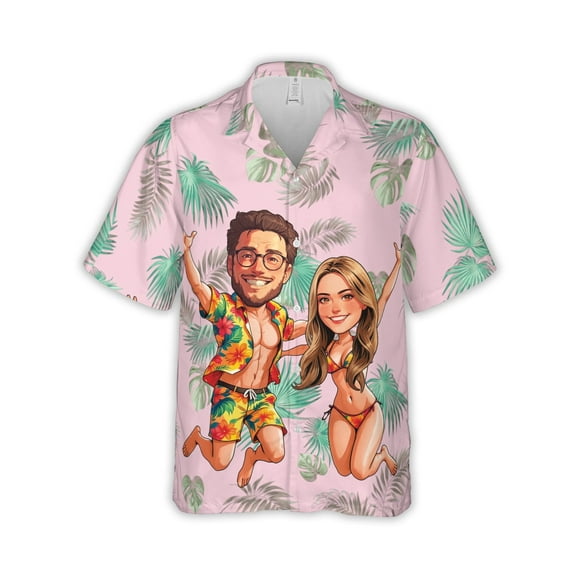 HOMYGIFTS Custom Face Couple Hawaiian Shirt – Personalized Tropical Beach Design for Couple