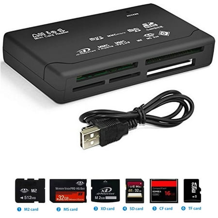 Usb 2.0 File Transfer Card Reader, EEEKit USB 2.0 Memory Card SD MS XD SDHC CF Pictures and Files Transfer Fit for Linux 2.4 MacOS 8.5 Windows 98/98SE/ME/2K/XP/Vista/7/8/10 ()