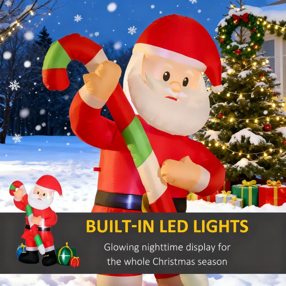 6ft Inflatable Santa Claus with Candy Cane Gift Boxes LED Lights IP44 Outdoor Yard Christmas Decoration