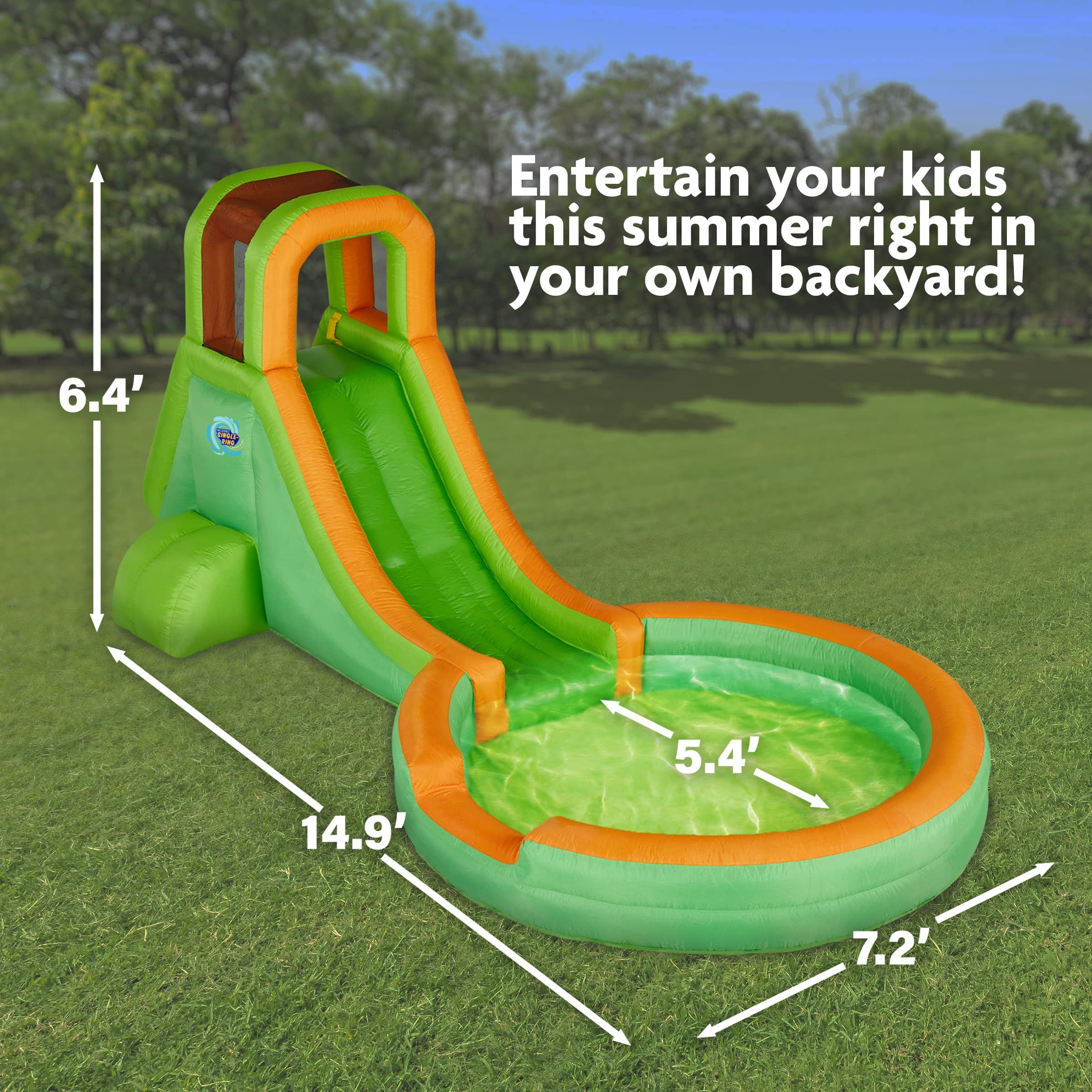 Sunny & Fun Fun Water Slide Park Inflatable Water Slides with Climbing Wall & Deep Pool