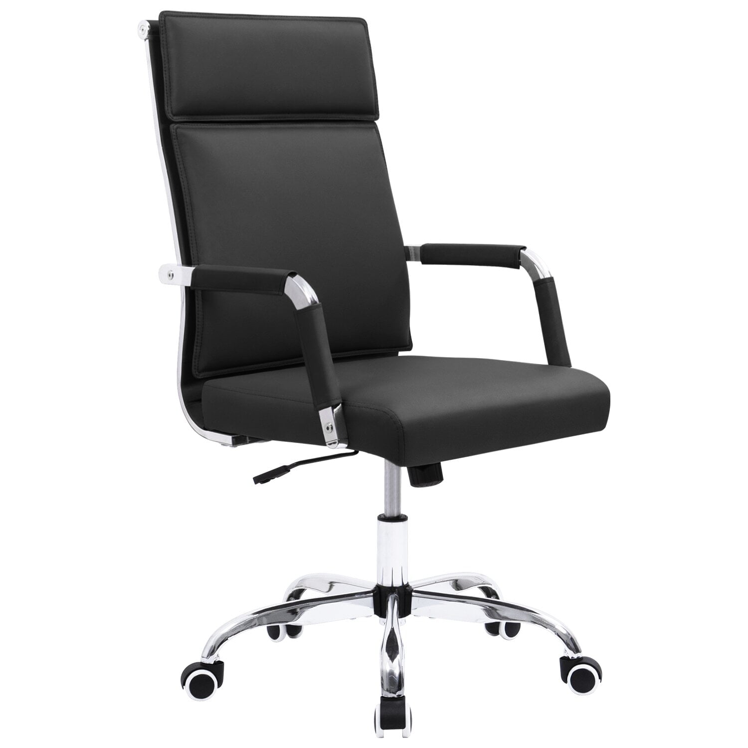 High Back Ribbed PU Leather Office Chair Executive Computer Desk Modern White 