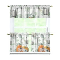 Fall Kitchen Curtains 24 Inch Short - 3 Panel Set, Autumn Harvest Print, Rod Pocket Window Treatment for Thanksgiving, Farmhouse, Cafe, Living Room - Machine Washable