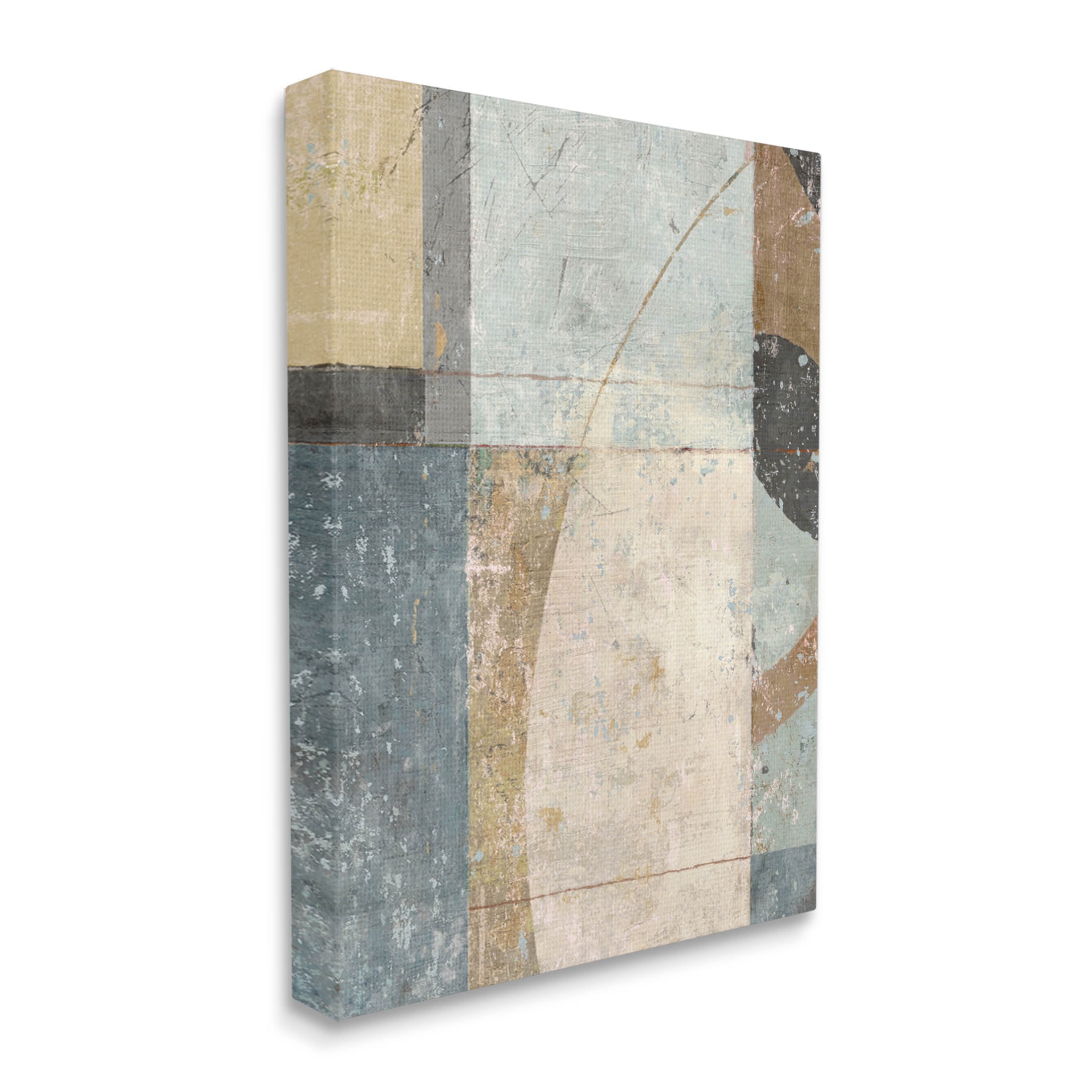 Weathered Geometric Shapes Abstract Painting Gallery Wrapped Canvas Print Wall Art