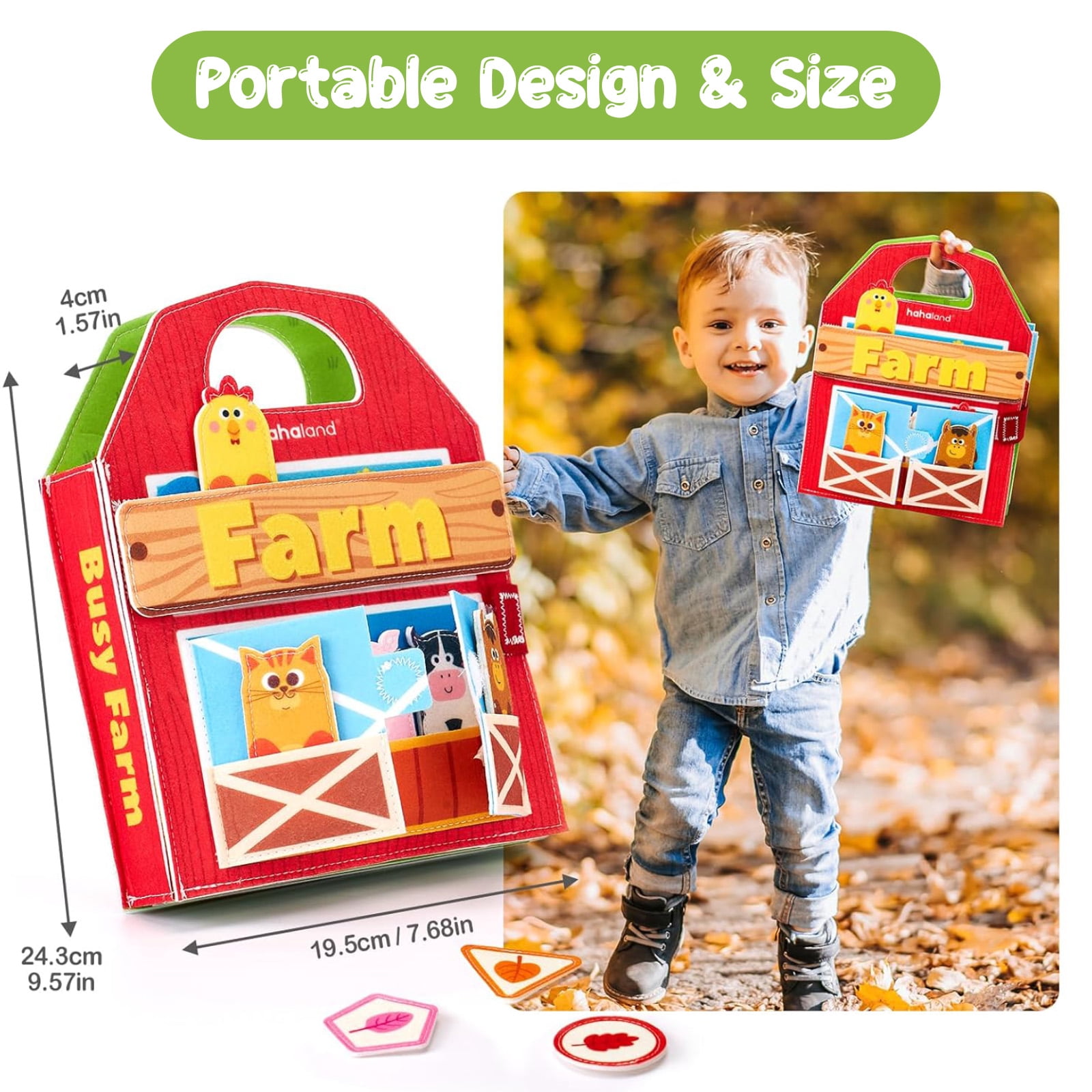 Montessori Toys for 3+ Year Old Boy Girl Gifts Busy Board for 1 2 3 Year Old Farm Animals Quiet Busy Book for Toddlers 1-3 Educational Activity Books Felt Learning Board Airplane Travel Toys