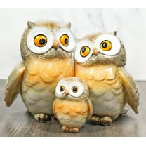 Forest Whimsical Mother Father Owls And Baby Owlet Family Trio Figurine