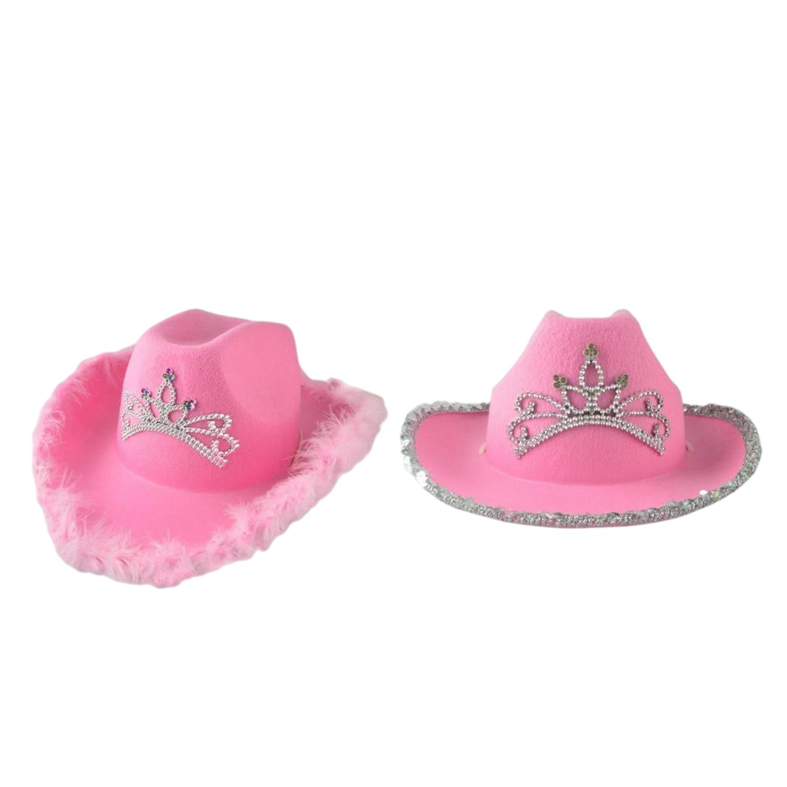 Western Flashing Light Up Cowgirl Tiara LED Rodeo Princess Felt Cowboy Hat PINK 