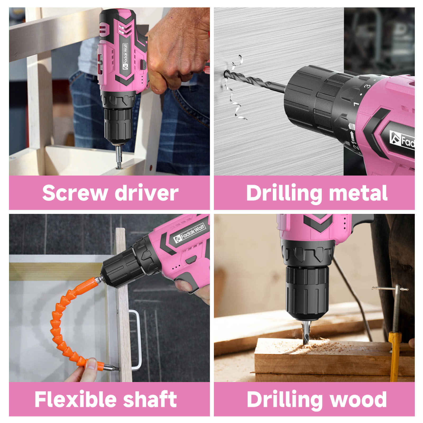 20V MAX Cordless Drill Set with Battery & Charger, 280 in-lbs Power Drill Kit, 2-Speed (0-1400 RPM), 21+1 Torque, 3/8" Keyless Chuck, 30pc Drill/Driver Bits, LED Light for Wood/Metal/Concrete(Pink)