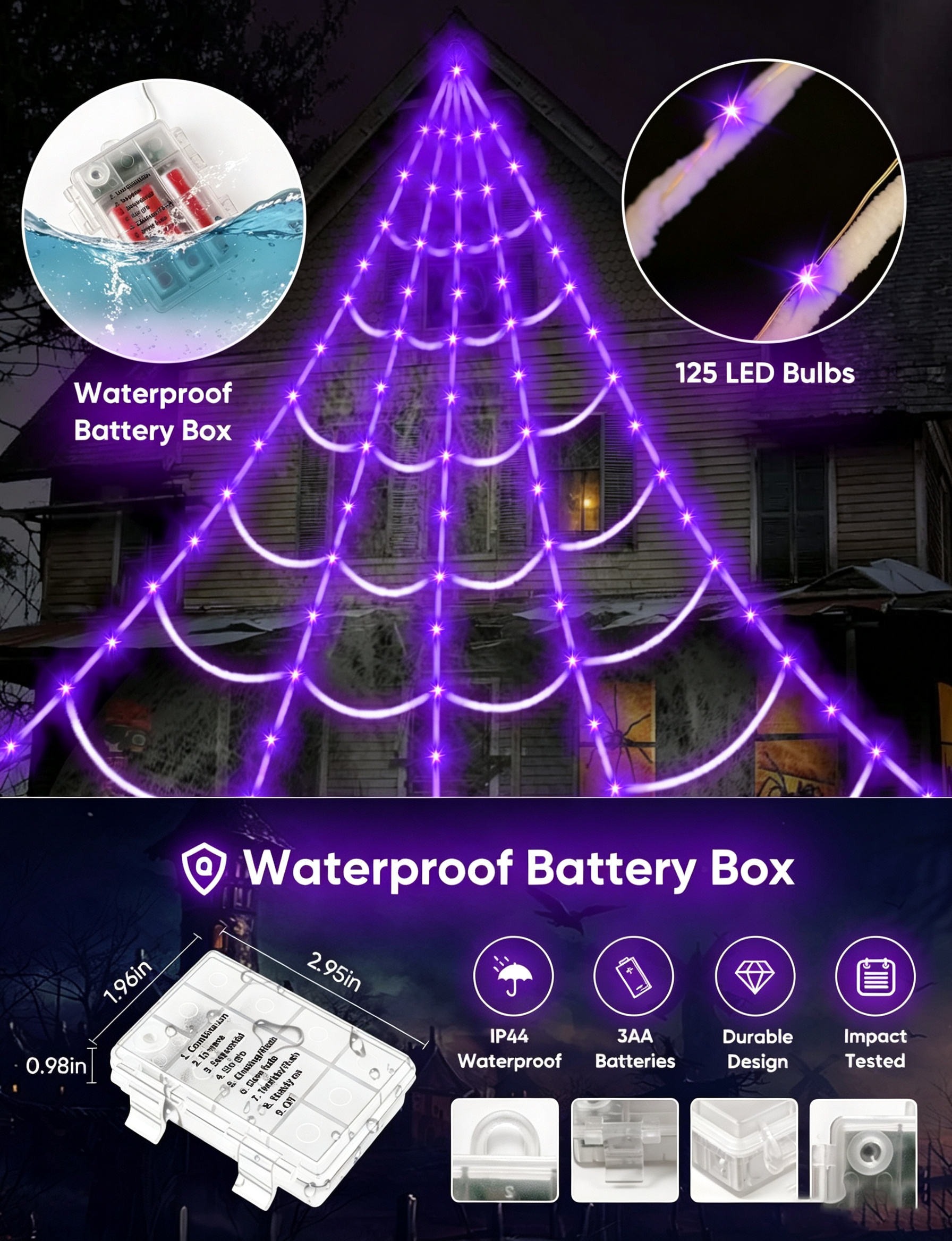 LCHUANG Large Spider Web Halloween String Lights with Remote photo 4