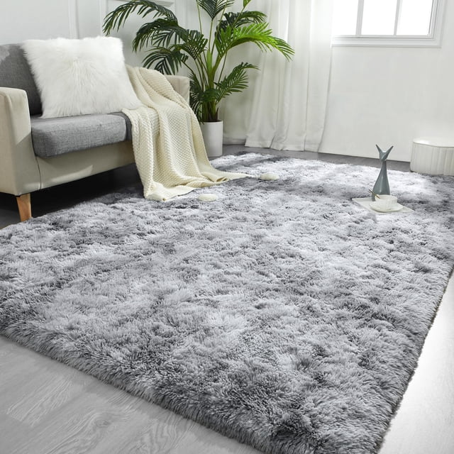 Alfombra FlyDoit, teñida con corbata, gris claro, Shaggy, 120 x 180 cm