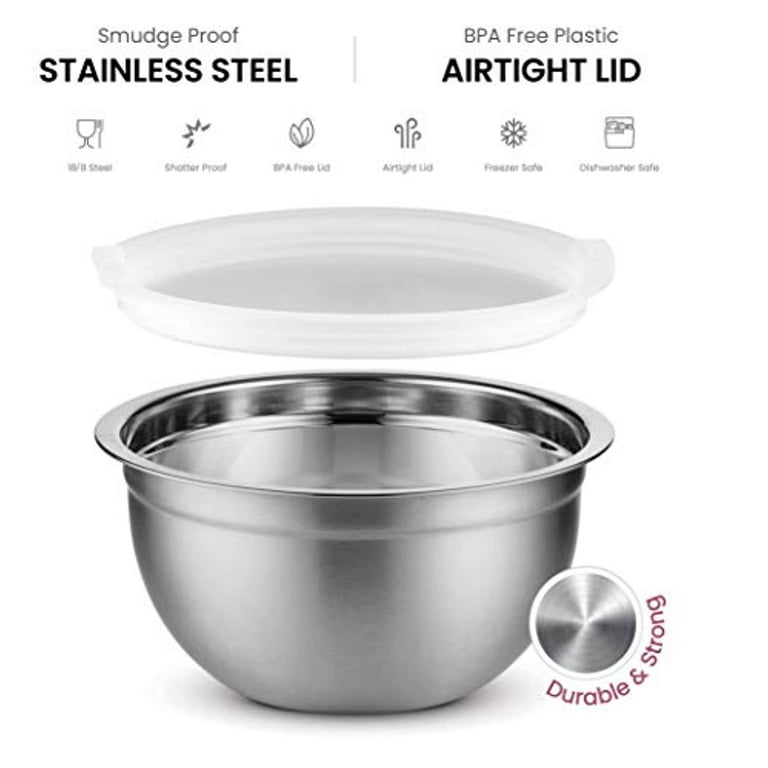 OVENTE Mixing Bowl Stainless Steel with Lids, Nesting Bowls with Measuring  Marks, Safe Easy to Clean & Storage, Perfect for Cooking Baking Serving
