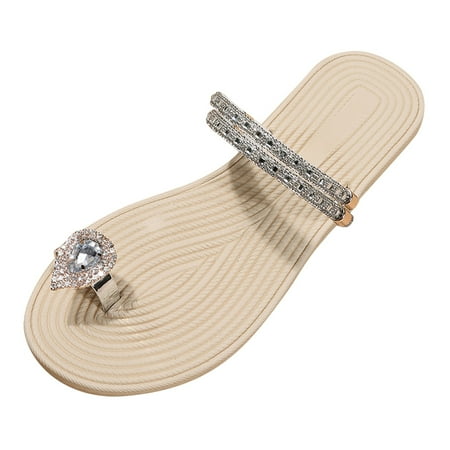 

dmqupv Size 11 Sandals Women Wide Width Rhinestone Slippers Fashion Beach Sandals Rubber Sandals for Women Sandal White 9