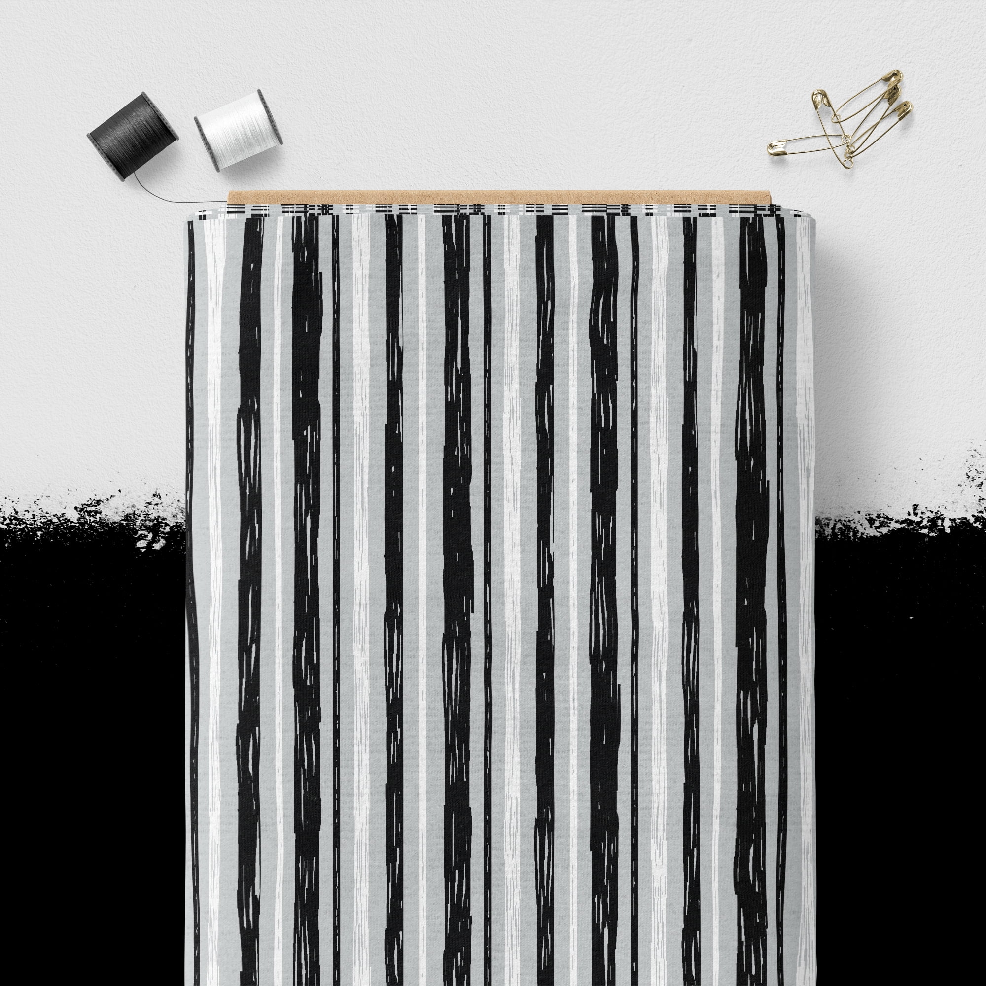 Mainstays 44" Width Cotton Flannel Stripes Black/Gray Fabric 8 Yard Bolt