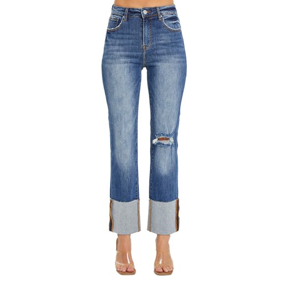 Risen Jeans - High Rise Wide Cuffed Straight Jeans - RDP5484