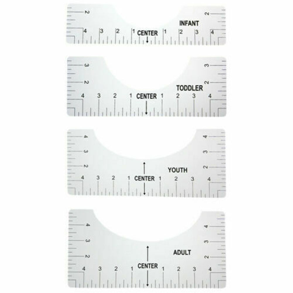 BUSHIBU 5 Pieces PVC T-Shirt Ruler Guide to Center Designs Set for Sublimation T Shirt Alignment Tool with Clothing Size Chart Built-in for Infant Toddler Youth Adult Black 