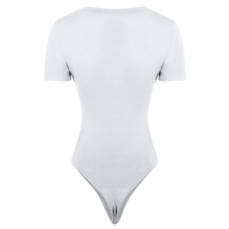 jsaierl Women's Bodysuit Short Sleeve Sexy Basics Versatile Scoop Neck  Solid Color Fashion Tight Fitting Cutout Jumpsuit 