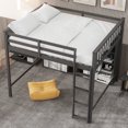 thumbnail image 3 of MODERNLUXE Full Size Loft Bed with Storage Shelves, Bed with Bookcase, Gray, 3 of 14