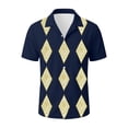 thumbnail image 3 of Xdegoge Button Up Shirt for Men Notch Lapel Short Sleeve Casual Vacation Holiday Style Regular Fit All Over Diamond Lattice Graphic Print Breathable Summer Spring Tops, 3 of 3