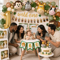thumbnail image 3 of Wild One Birthday Decorations, 1st Birthday Decorations for Boy or Girl, Photo Banner, Balloon Box, Balloons Garland, High Chair Banner, Jungle Theme Safari Party Backdrop for Boys & Girls, 3 of 11