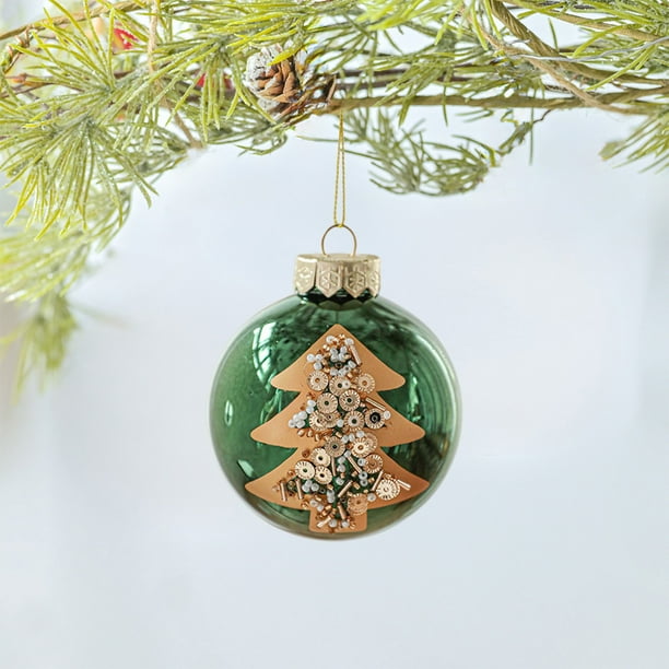 3.14in Green Glossy Christmas Ball With Gold Powder High End Electroplating Ball Pearlescent Hand Painteds Patterns Christmas Tree Decoration Arrangement