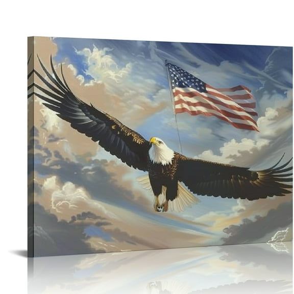 Autua Eagle Flag Clouds Canvas Wall Art for Home Office Decor 20x16in