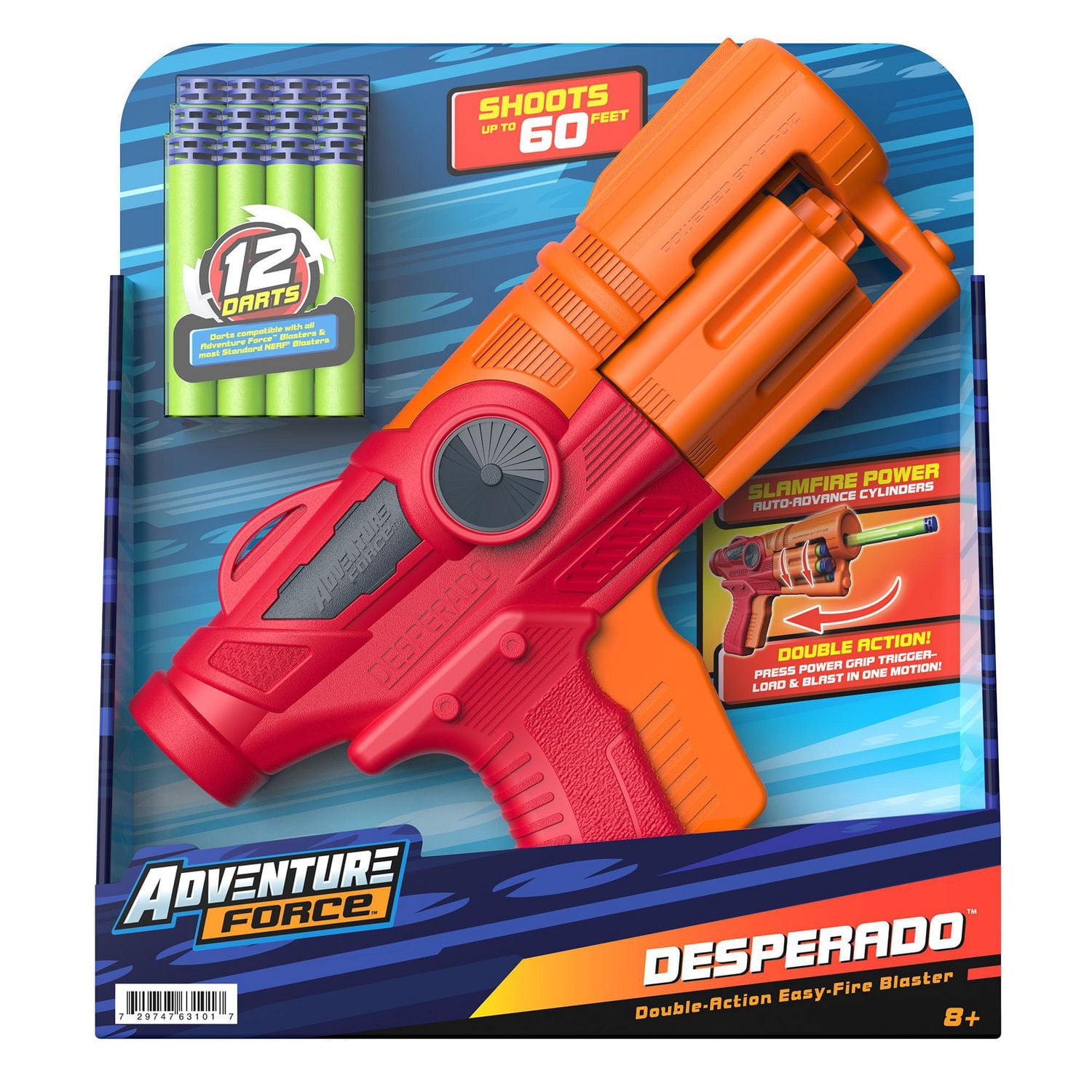Adventure Force Desperado Foam Dart Blaster, Double-Action and Slamfire with 12 Universal Compatible Darts, Double-Action Trigger Auto-Advance