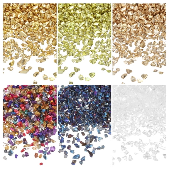 Uxcell 26g Crushed Glass for Crafts 2-4mm Metallic Irregular Glass Chips for Nail Arts Vase Filler DIY Resin Decor Gold/Metal Tone