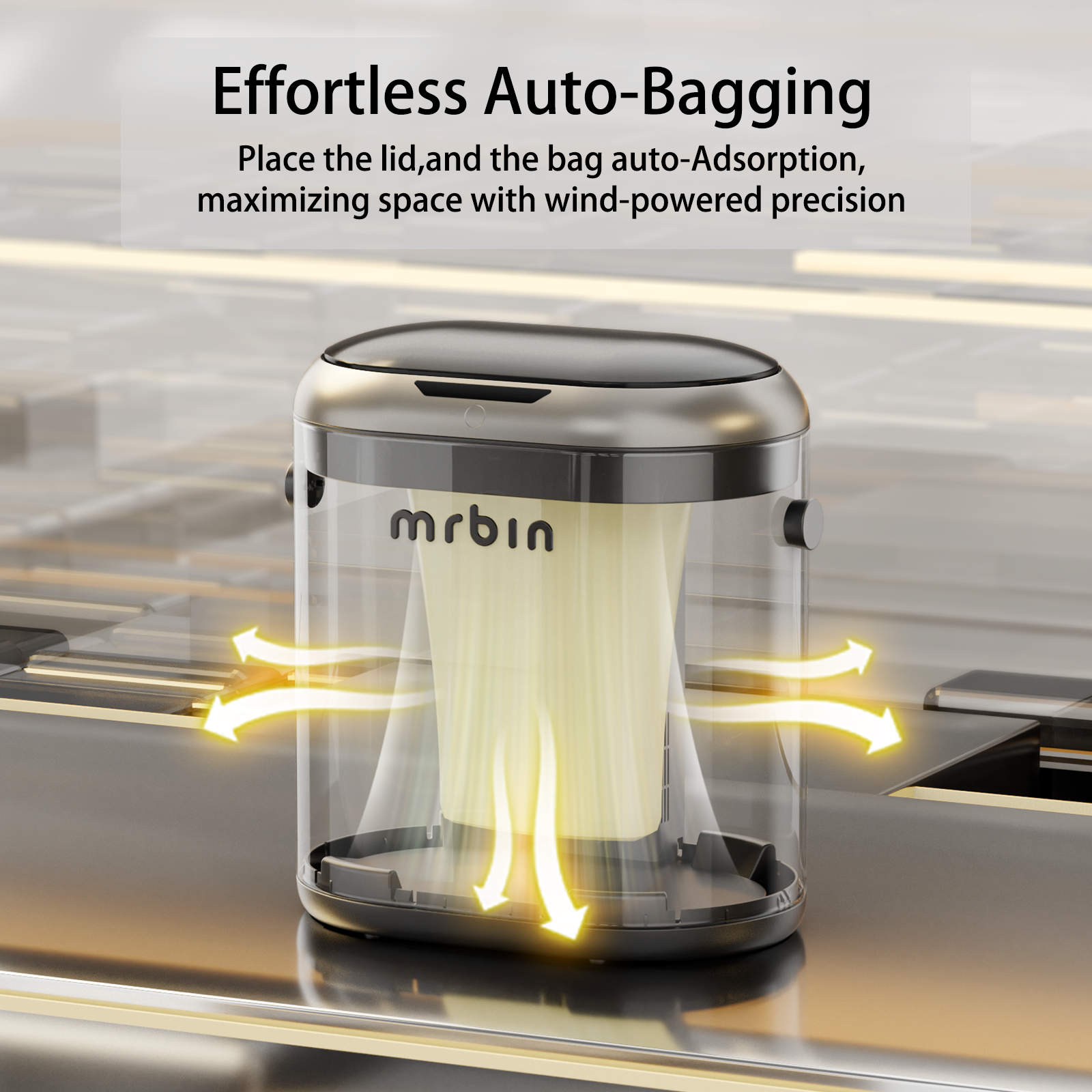 MRBIN Automatic Adsorption Metal Trash Can for Bathroom, Touchless Garbage Bin with Lid, 3.2 Gallon Slim Trash Can for Office and Bedroom, Electric Motion Sensor Waste Basket, Eclipse Grey