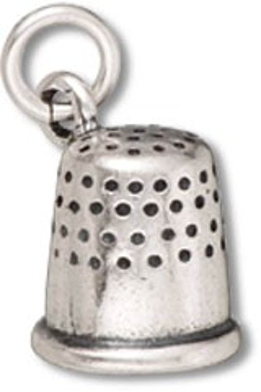 Sterling Silver Girls .8mm Box Chain 3D Crafters Sewing Thimble Pendant Necklace